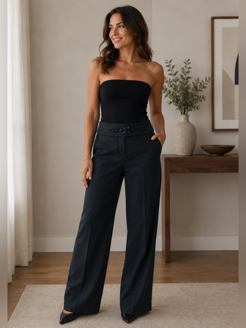 ROBERT RODRIGUEZ Black Embellished Wide Leg Trousers Size 12 NEW